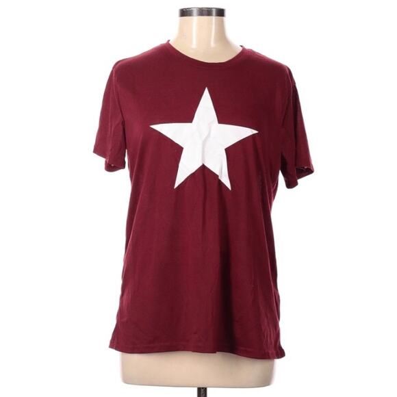 Graphic Tee Star T-Shirt Maroon White Short Sleeve Unisex M Women's or Men's Top - Picture 1 of 10